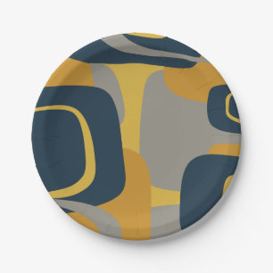 Midcentury Modern Abstract 2 Mustard Navy Gray Paper Plates