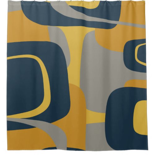 Midcentury Modern Abstract 2 Mustard Navy Gray Shower Curtain