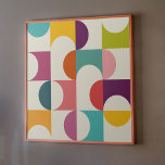 Midcentury Modern Abstract Geometric Print<br><div class="desc">This geometric print has simple coordinating half circle shapes in turquoise blue,  sunny yellow,  dark purple,  lime green,  raspberry,  orange,  pink and cream. The abstract design has a cool modern look. This poster coordinates with other items in the Palm Springs Collection from Delfuneum.</div>