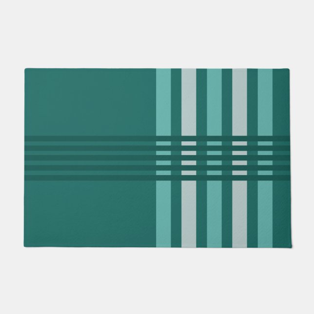 Midcentury Modern Abstract Lines Turquoise Doormat (Front)