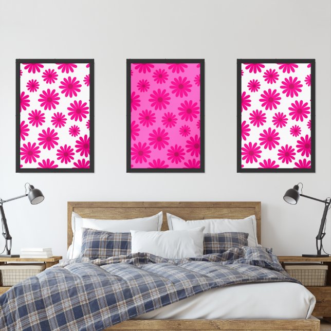 midcentury modern abstract retro botanical pattern wall art sets (Bedroom)