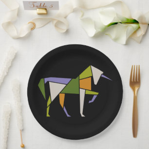 Midcentury Modern Abstract Unicorn Tangram Animal Paper Plates