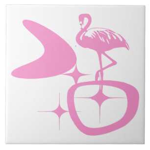 Midcentury Modern Atomic Retro Shape Pink Flamingo Ceramic Tile