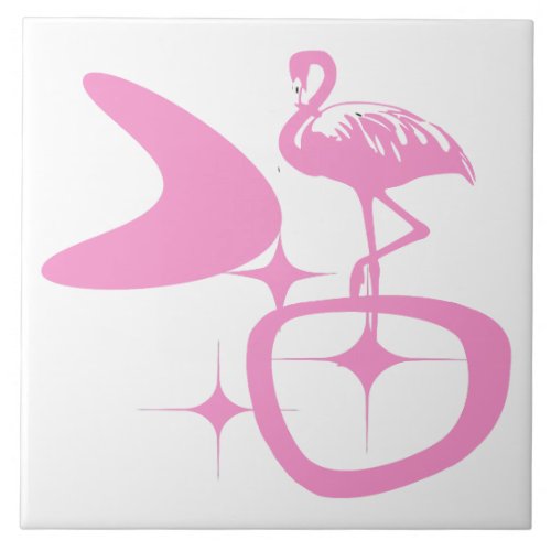 Midcentury Modern Atomic Retro Shape Pink Flamingo Ceramic Tile