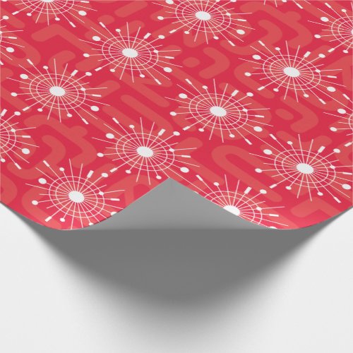 Midcentury Modern Atomic Snowflake Christmas Red Wrapping Paper