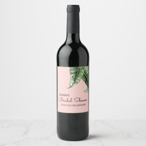 Midcentury Modern Banana Leaf Bridal Shower Decor Wine Label