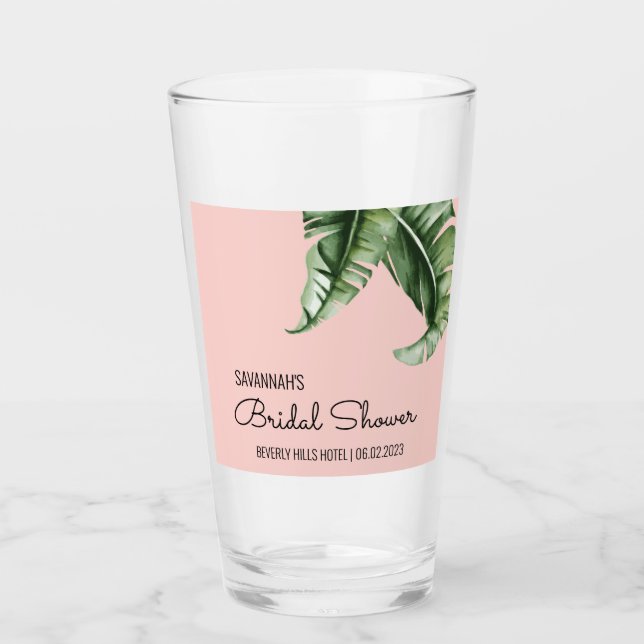 Midcentury Modern Banana Leaf Bridal Shower Favor Glass (Front)