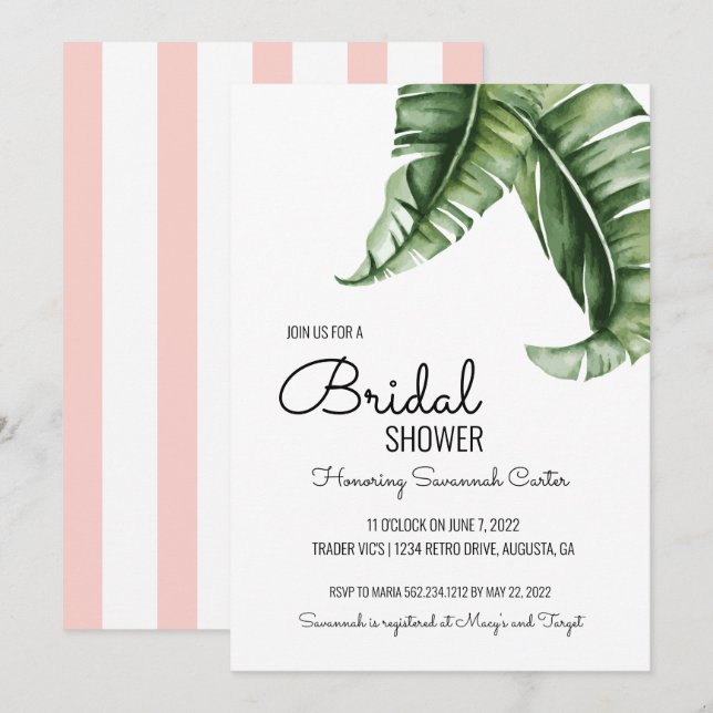 Midcentury Modern Banana Leaf Bridal Shower Invitation (Front/Back)