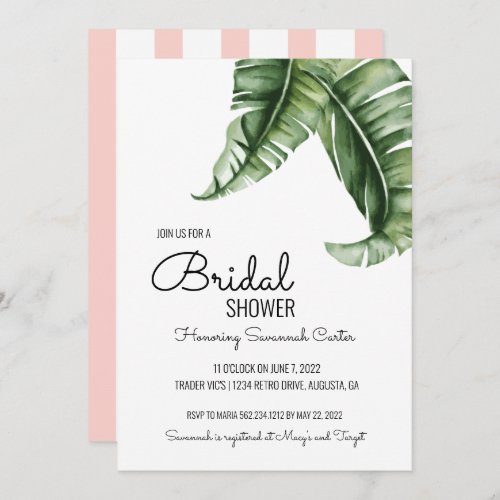Midcentury Modern Banana Leaf Bridal Shower Invitation