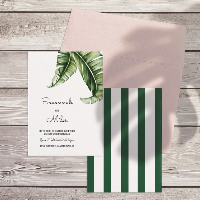 Midcentury Modern Banana Leaf Wedding Invitations (Stripes can be any color! Add a colored envelope to complete the set.)