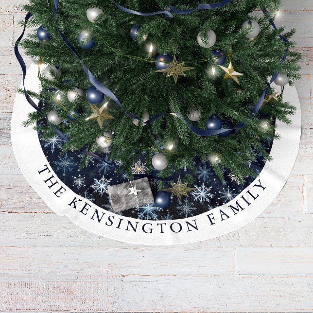 Midcentury Modern Blue Snowflake Personalized Brushed Polyester Tree Skirt (Mid-century Modern Blue Snowflake Personalized Brushed Polyester Tree Skirt)