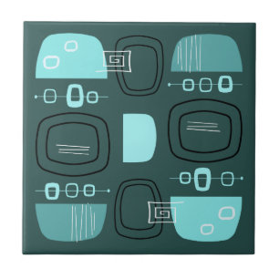 Midcentury Modern Bowls & Stones Teal Ceramic Tile