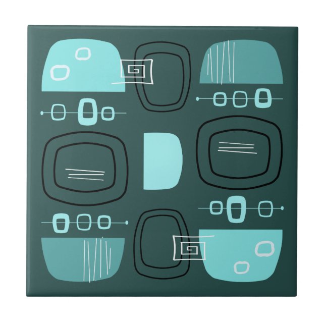 Midcentury Modern Bowls & Stones Teal Ceramic Tile (Front)