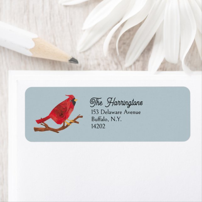 Midcentury Modern Cardinal Bird Art Return Address Label (Insitu)