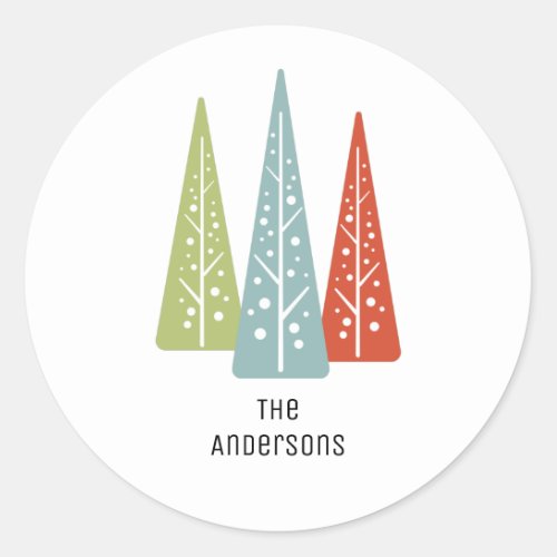 Midcentury Modern Christmas Trees Personalized Classic Round Sticker