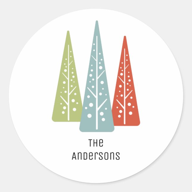 Midcentury Modern Christmas Trees Personalized Classic Round Sticker (Front)