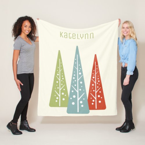 Midcentury Modern Christmas Trees Personalized Fleece Blanket