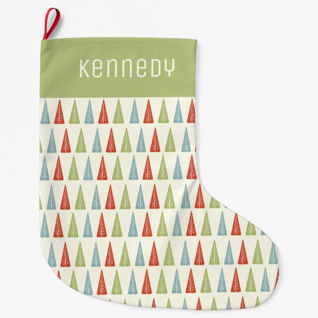 Midcentury Modern Christmas Trees Personalized Large Christmas Stocking (Front)