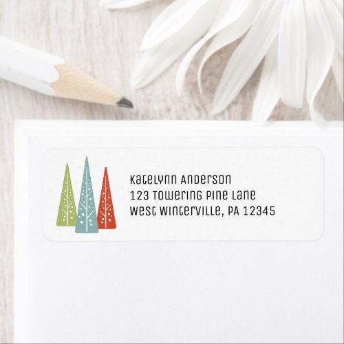 Midcentury Modern Christmas Trees Return Address Label