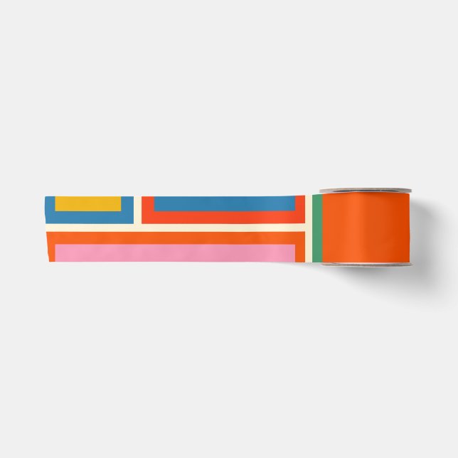 Midcentury Modern Colorful Geometric Minimalist Satin Ribbon (Front)