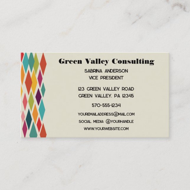 Midcentury Modern Colorful Geometric Print  Business Card (Front)