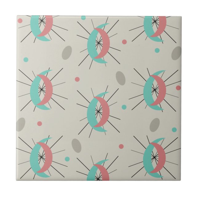 Midcentury Modern Crescents Turquoise Pink Ceramic Tile (Front)