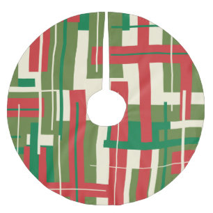 Midcentury Modern Deconstructed Plaid Christmas Brushed Polyester Tree Skirt