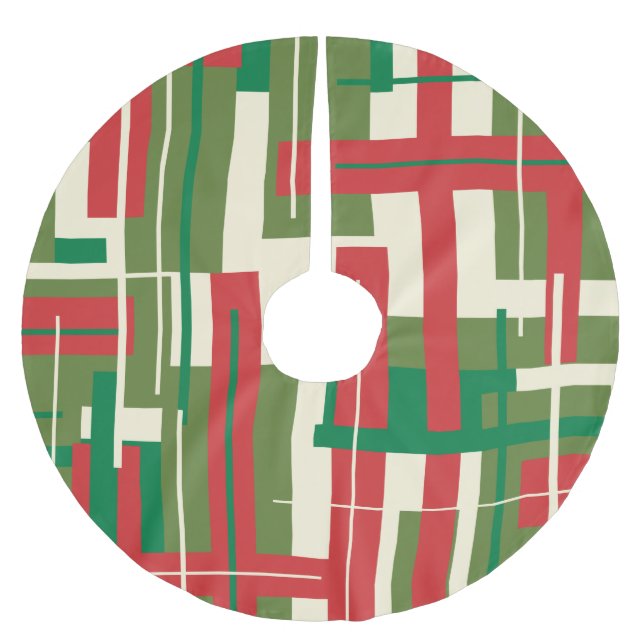 Midcentury Modern Deconstructed Plaid Christmas Brushed Polyester Tree Skirt (Front)