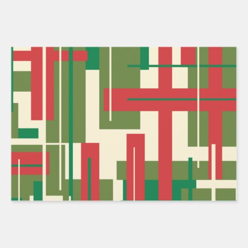 Midcentury Modern Deconstructed Plaid Christmas Wrapping Paper Sheets