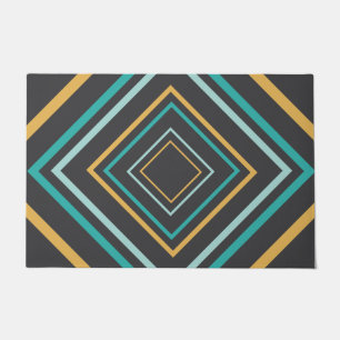 Midcentury Modern Diamonds Turquoise and Gold Doormat