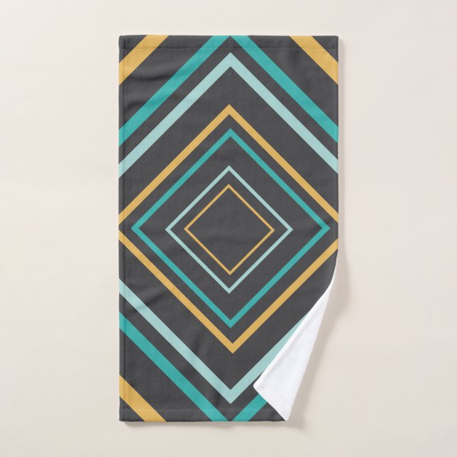 Midcentury Modern Diamonds Turquoise and Gold Hand Towel (Hand Towel)