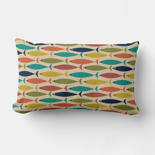 Midcentury Modern Fish Pattern Lumbar Pillow (Front)