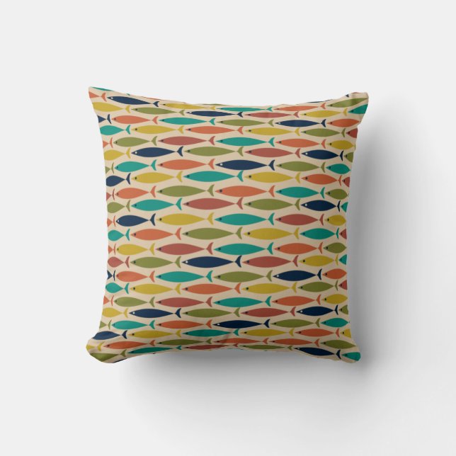 Midcentury Modern Fish Pattern Throw Pillow (Front)