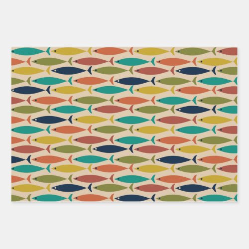 Midcentury Modern Fish Pattern Wrapping Paper Sheets