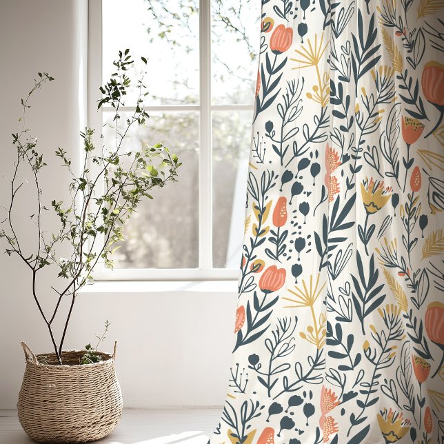 Midcentury Modern Floral Abstract Botanical Design Sheer Curtains (Creator Uploaded)