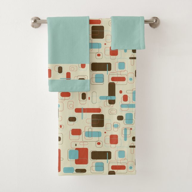 Midcentury Modern Geometric Print Bath Towel Set (Insitu)