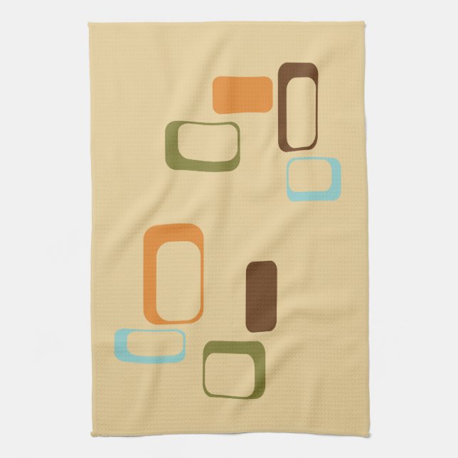 Midcentury modern geometric squares kitchen towel (Vertical)