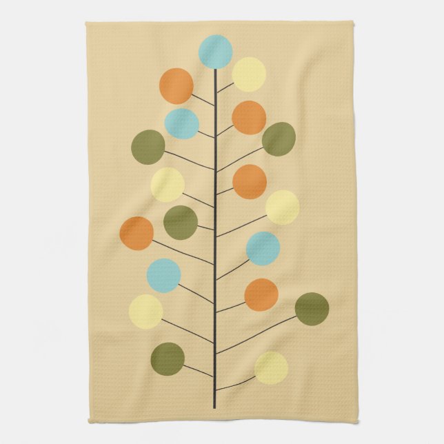 Midcentury modern geometric tree shape kitchen towel (Vertical)