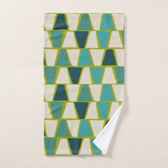 Midcentury Modern Green Turquoise Geometric Print  Hand Towel (Hand Towel)
