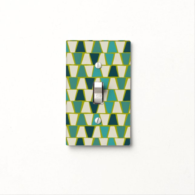 Midcentury Modern Green Turquoise Geometric Print  Light Switch Cover (In Situ)