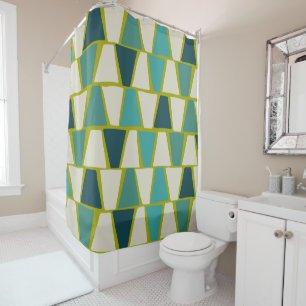 Midcentury Modern Green Turquoise Geometric Print Shower Curtain