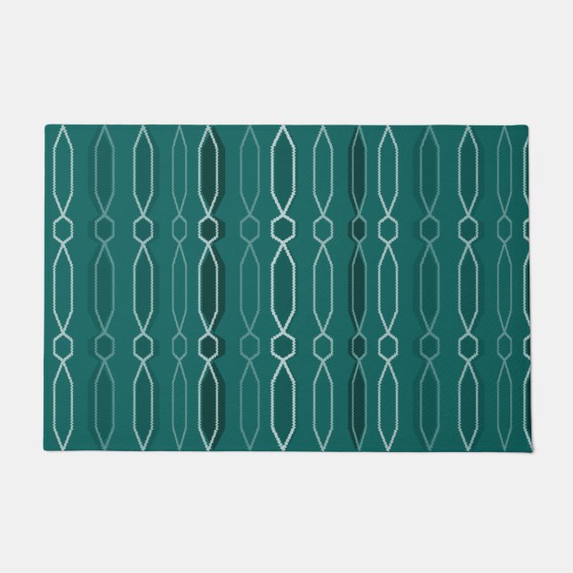 Midcentury Modern Hexagon Columns Teal Doormat (Front)