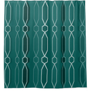 Midcentury Modern Hexagon Columns Teal Shower Curtain