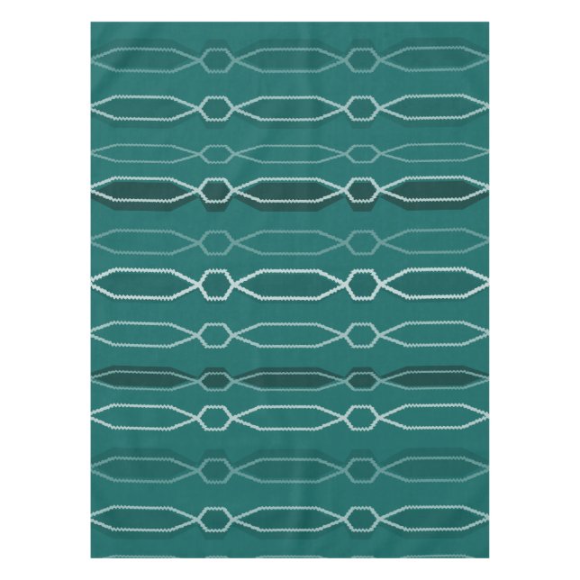 Midcentury Modern Hexagon Columns Teal Tablecloth (Front)