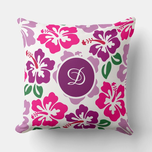 midcentury modern hibiscus tropical floral pattern throw pillow (Front)