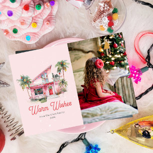 Midcentury Modern House Pink Christmas Invitation