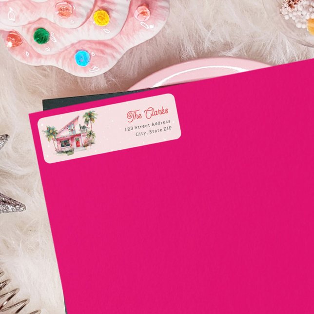 Midcentury Modern House Pink Christmas  Label (Creator Uploaded)