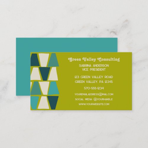 Midcentury Modern Lime Blue Geometric Print  Business Card