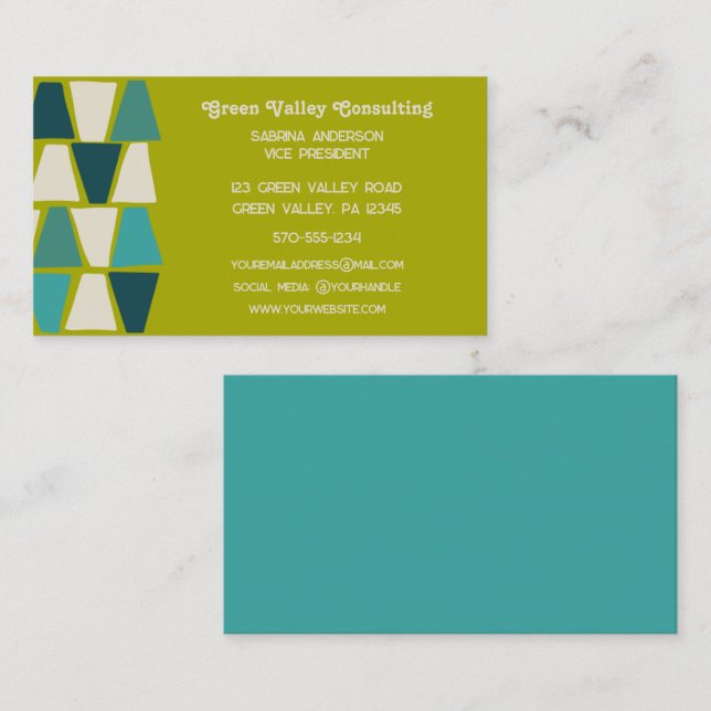 Midcentury Modern Lime Blue Geometric Print  Business Card (Front/Back)