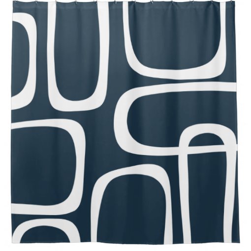 Midcentury Modern Loops In White And Navy Blue Shower Curtain Zazzle